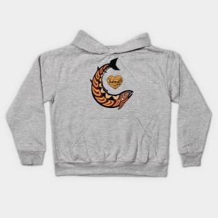 Pacific Northwest Salmon in gold and maroon Kids Hoodie